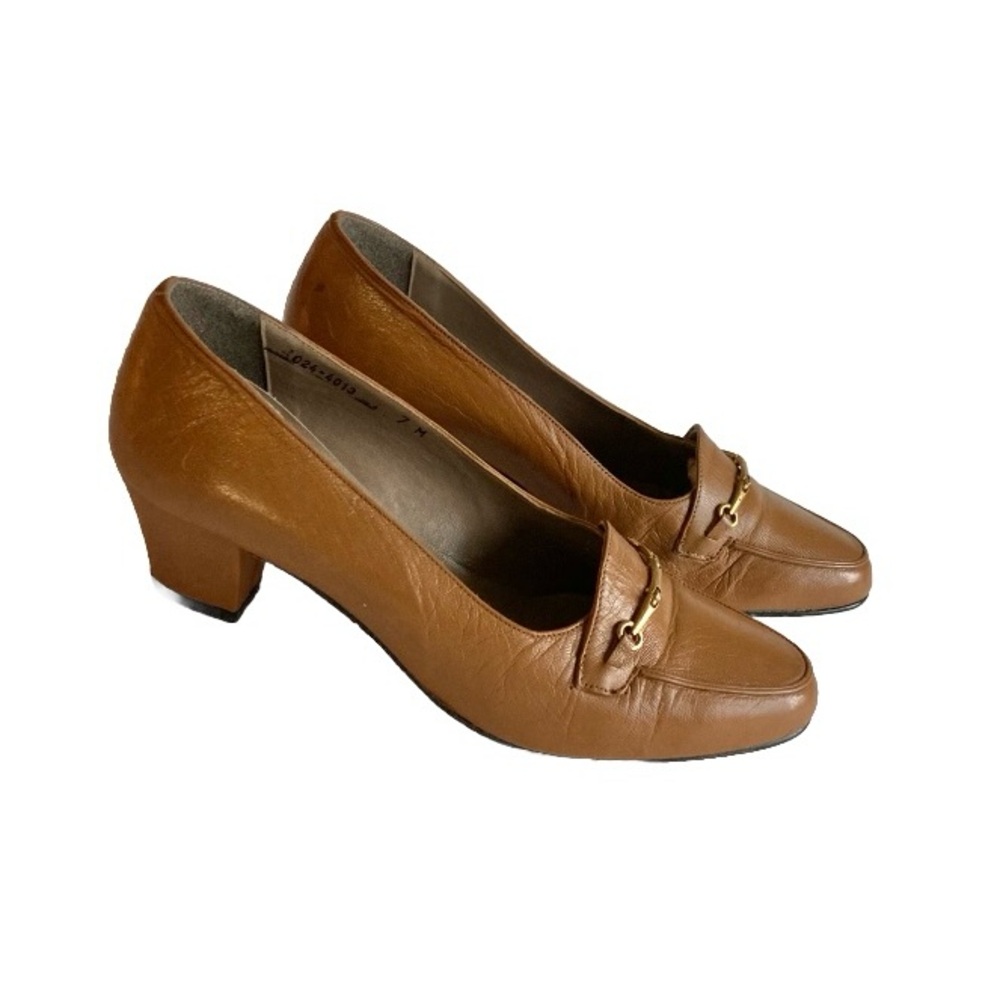 Whisper Steps Tan Genuine Leather Loafers Heels size  7